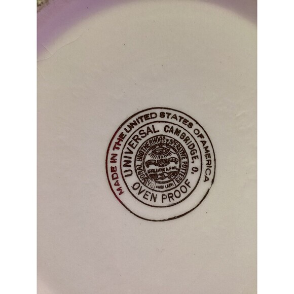 Vintage Bowl Universal Potteries Ovenproof USA White Floral Print Blue Rim MCM - Picture 6 of 13